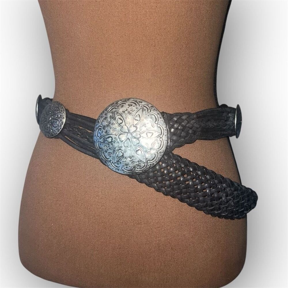 WCM New York, 231901 Dark Brown Leather Belt Southwestern Style, Women’s Small